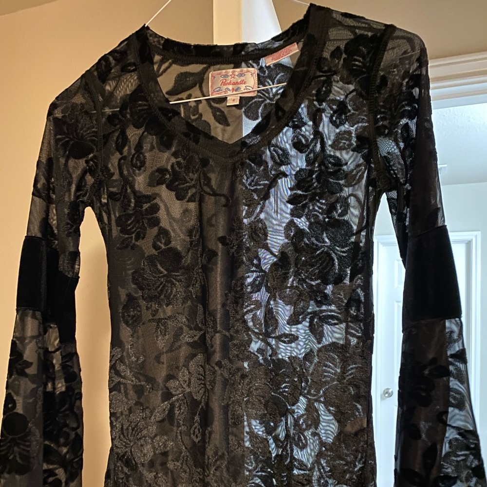 Black Long Sleeve Sheer Top
